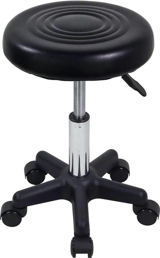 Ronde draaibare kruk met wielen Hoogte verstelbare kruk voor spa salon massage zwart