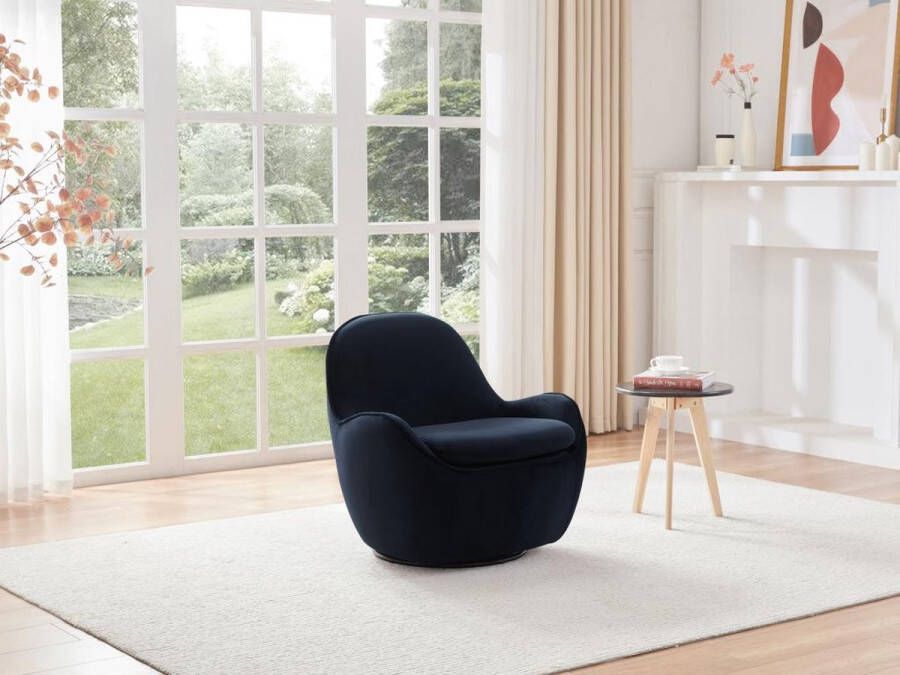 Ronde draaifauteuil in nachtblauw fluweel MATENA L 75 cm x H 72.5 cm x D 76 cm