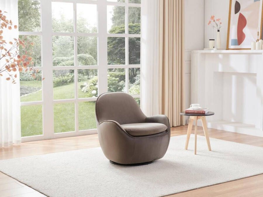 Ronde draaifauteuil in taupe fluweel MATENA L 75 cm x H 72.5 cm x D 76 cm