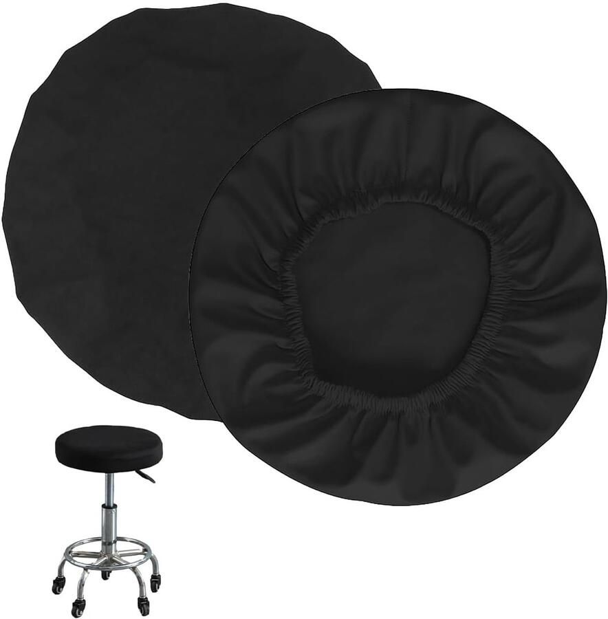 Ronde Draaistoel Krukhoes 2 Stuks Diameter 28-38 cm Wasbare Barkrukhoes Stofdichte Zeer Elastische Stoelhoezen Krukhoes Rond Voor Thuis Kantoor Bar (Zwart)