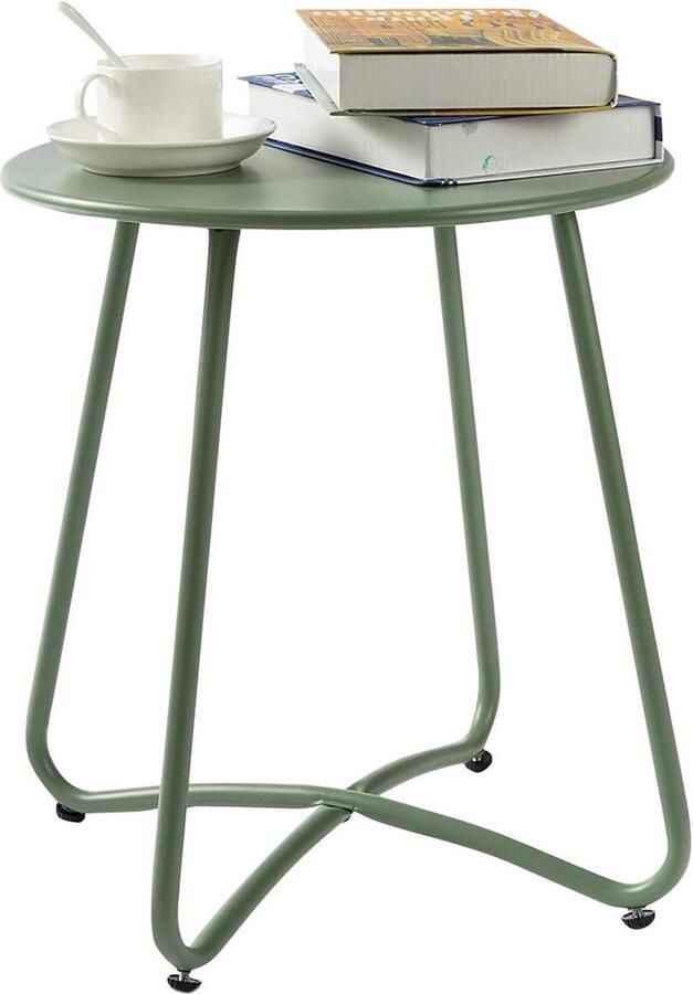 Ronde duurzame metalen bijzettafel voor buiten groen tuintafel voor woonkamer tuin balkon terras