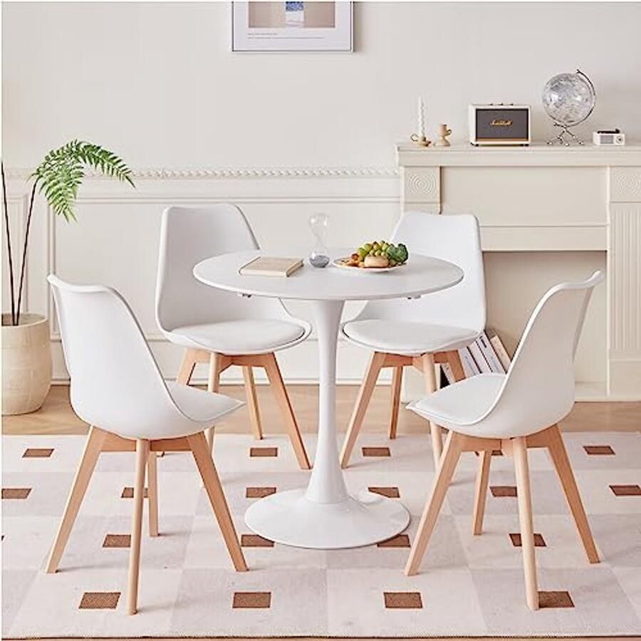 Ronde Eetkamertafel en 4 Stoelen Set Modern Design voor Keuken Terras of Eetkamer