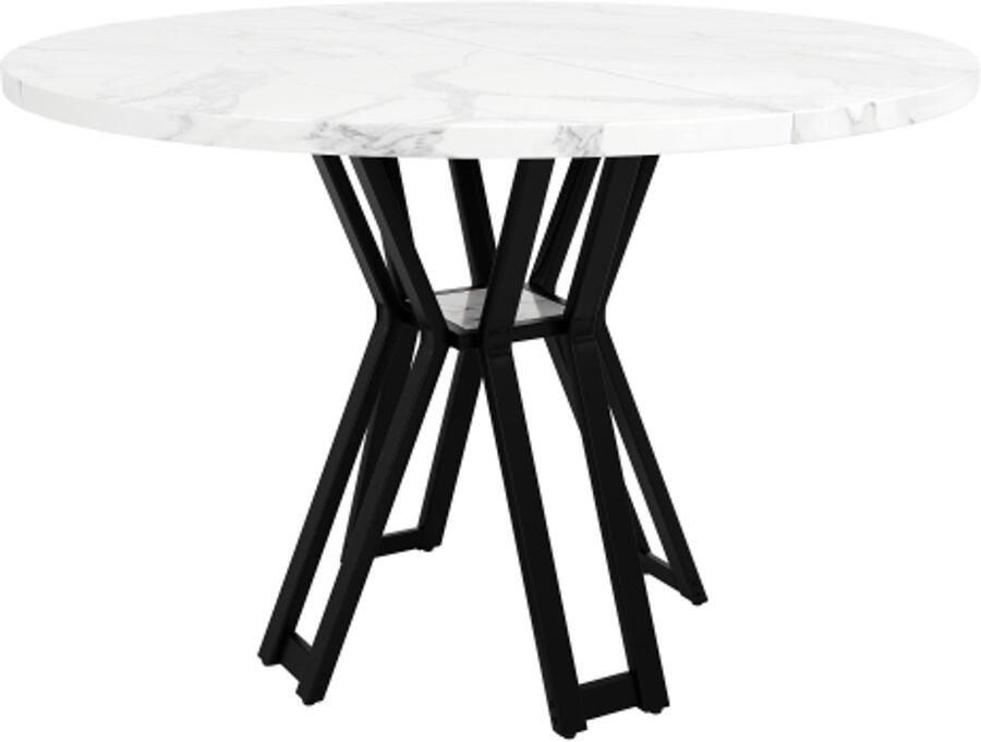 GOTAGEE Ronde eettafel (100 x 100 x 76 cm) lichte en luxe ronde tafel voor 4-6 personen geschikt voor eetkamers en woonkamers zwarte poten gemarmerd MDF tafelblad