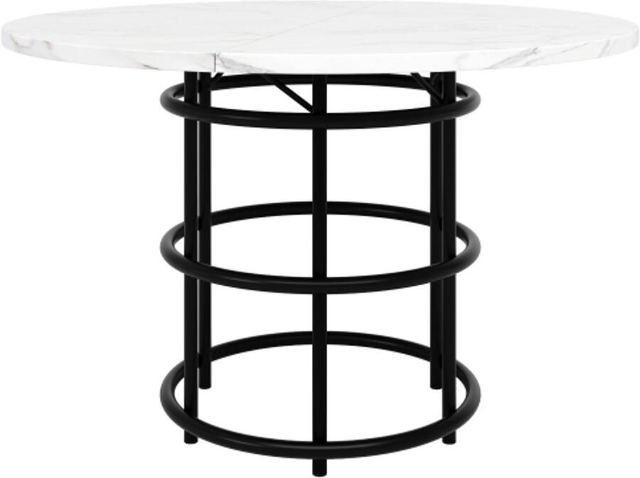 GOTAGEE Ronde eettafel (100×100×76cm) keukentafel ronde salontafel voor 4-6 personen geschikt voor eetkamer woonkamer metalen tafelpoten ringvormige tafelpoten tafelblad van gemarmerd MDF met zwarte poten