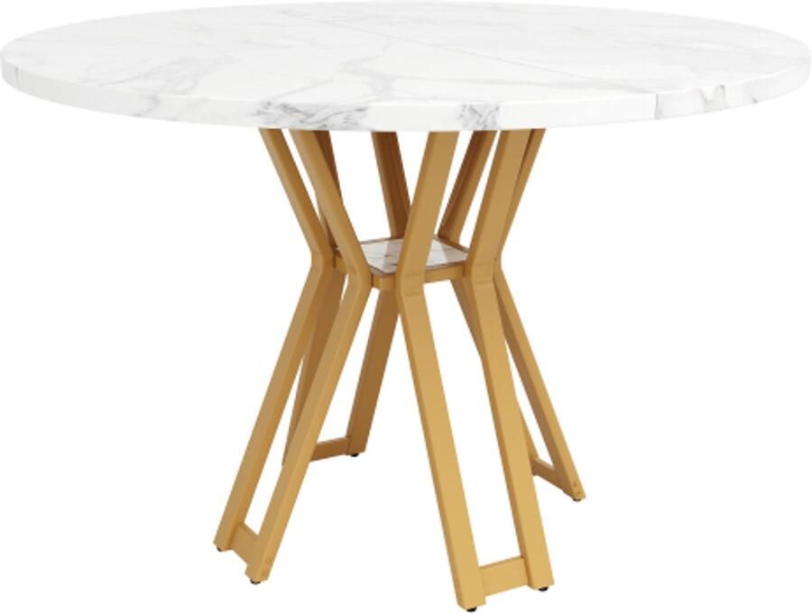 GOTAGEE Ronde eettafel (100×100×76cm) keukentafel ronde salontafel voor 4-6 personen geschikt voor eetkamer woonkamer metalen tafelpoten geometrische tafelpoten Gouden poten