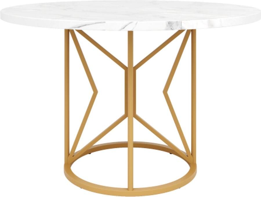 GOTAGEE Ronde eettafel (100×100×76cm) keukentafel ronde salontafel voor 4-6 personen geschikt voor eetkamer woonkamer metalen tafelpoten geometrische tafelpoten Gouden poten