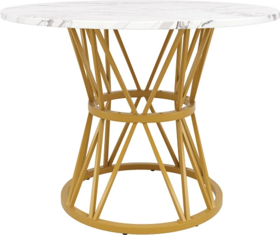 Ronde eettafel (100×100×76cm) keukentafel ronde salontafel voor 4 personen geschikt voor eetkamer woonkamer stijlvolle metalen tafelpoten MDF marmeren tafelblad goud