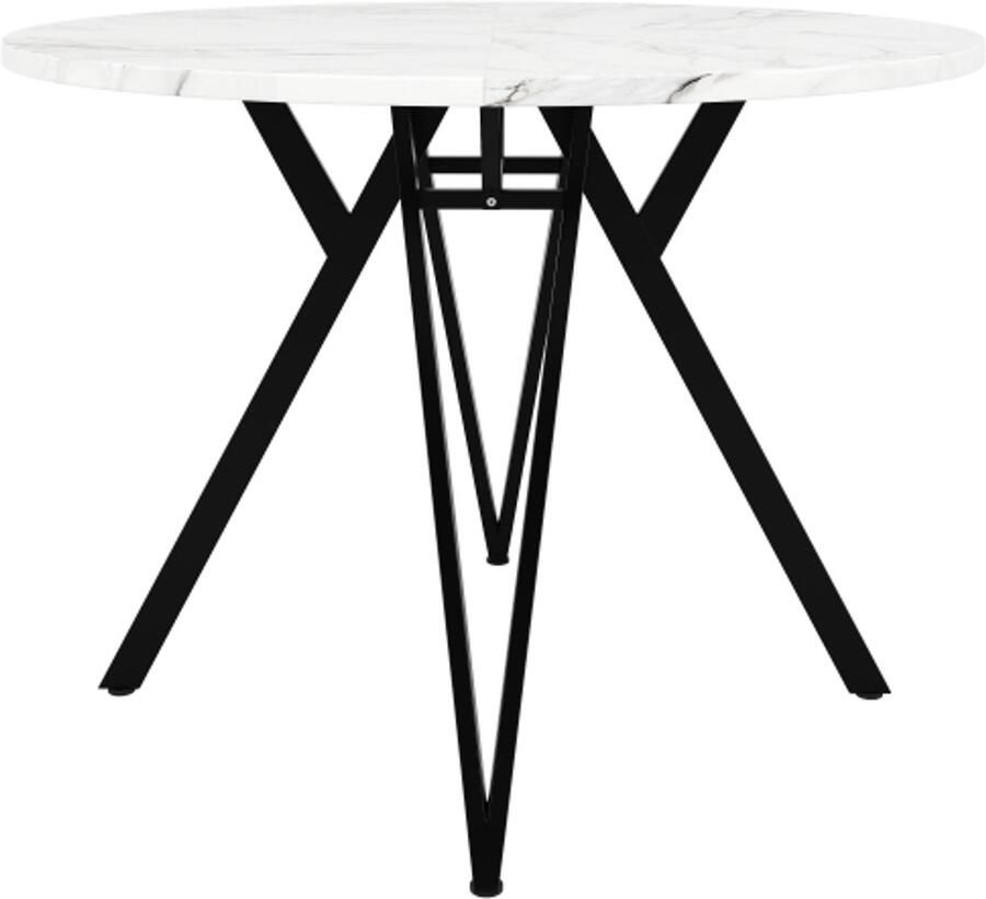 Ronde eettafel (100×100×76cm) keukentafel ronde salontafel voor 4 personen geschikt voor eetkamer woonkamer stijlvolle metalen tafelpoten MDF marmeren tafelblad zwart