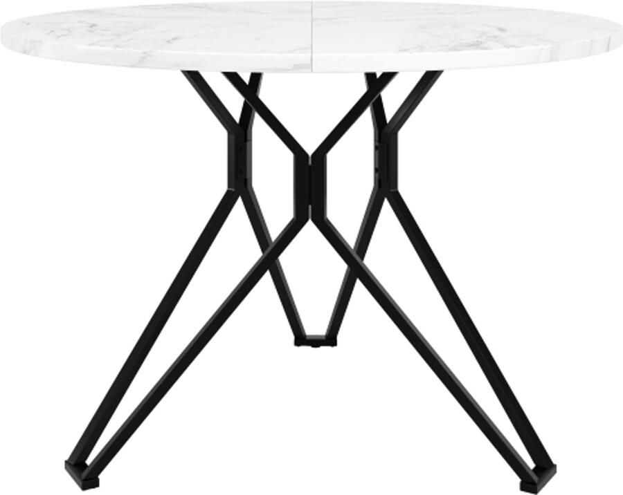Ronde eettafel (100×100×76cm) keukentafel ronde salontafel voor 4 personen geschikt voor eetkamer woonkamer stijlvolle metalen tafelpoten MDF marmeren tafelblad zwart