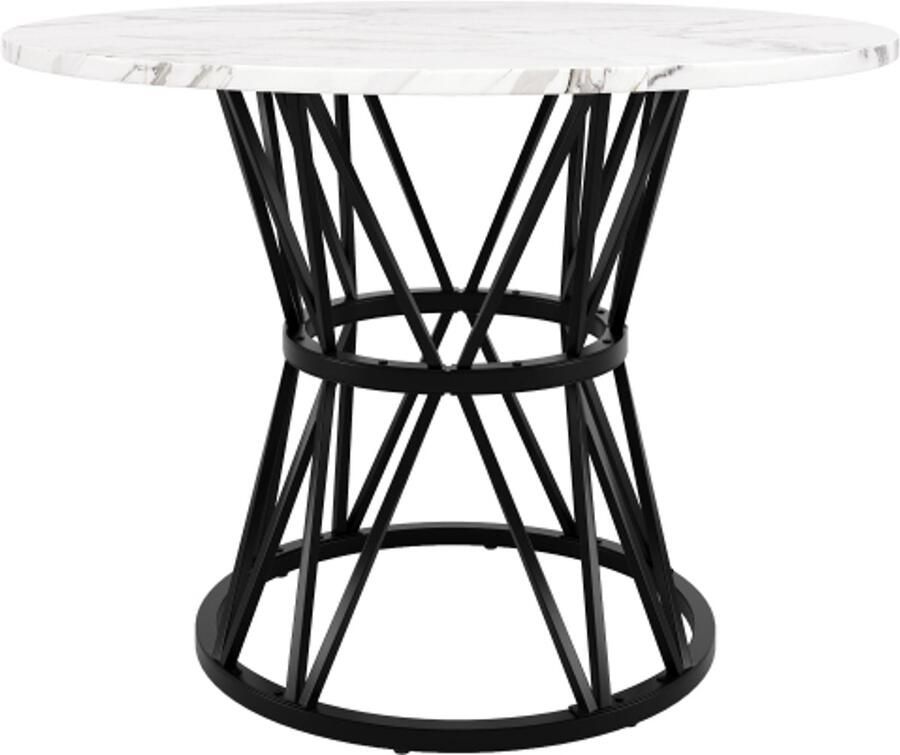 Ronde eettafel (100×100×76cm) keukentafel ronde salontafel voor 4 personen geschikt voor eetkamer woonkamer stijlvolle metalen tafelpoten MDF marmeren tafelblad zwart