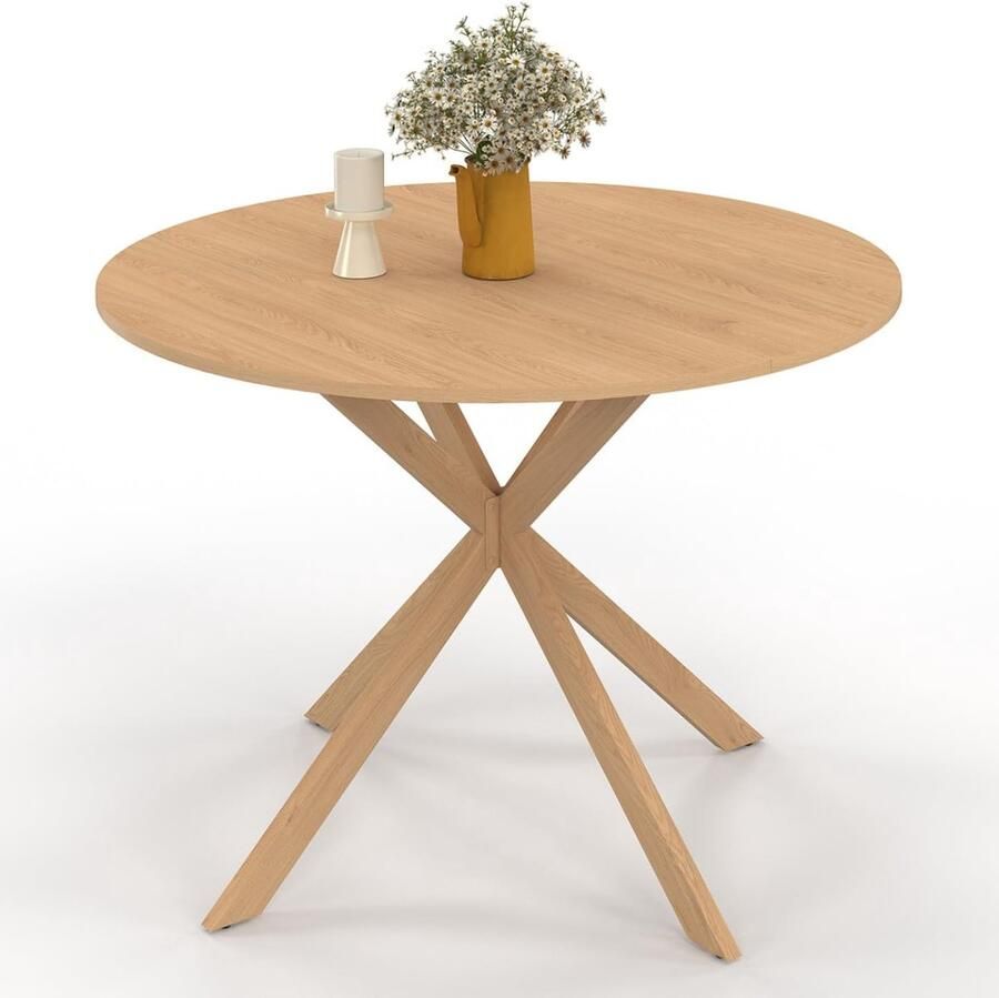 Ronde Eettafel 110 cm – Voor 6 Personen Spinnenvoet van Hout in Beukenlook Stijlvol en Functioneel Meubel voor Woon- of Eetkamer