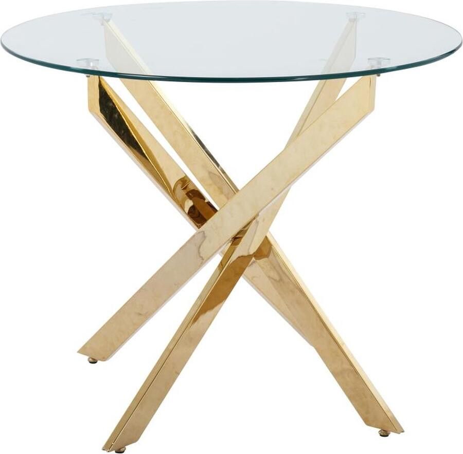 Vente-unique Ronde eettafel – 2 personen – Gehard glas en goudkleurig metaal – Transparant – COSIMA L 90 cm x H 77 cm x D 90 cm