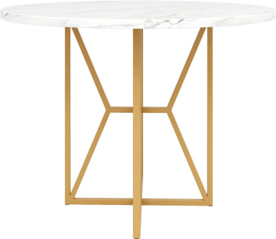 GOTAGEE Ronde eettafel (80 x 80 x 76 cm) lichte en luxe ronde tafel voor 4-6 personen geschikt voor eetkamers en woonkamers gouden poten gemarmerd MDF tafelblad