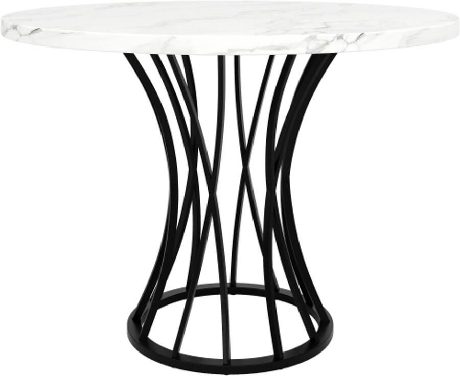 GOTAGEE Ronde eettafel (80 x 80 x 76 cm) lichte en luxe ronde tafel voor 4-6 personen geschikt voor eetkamers en woonkamers MDF gemarmerd tafelblad zwarte poten