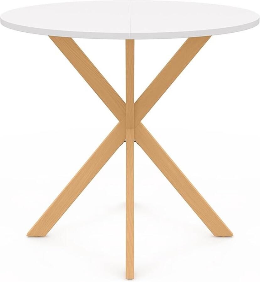 Ronde eettafel Alix voor 4 personen – Hout met spinnenvoet en wit Gisele dienblad Ø80 cm