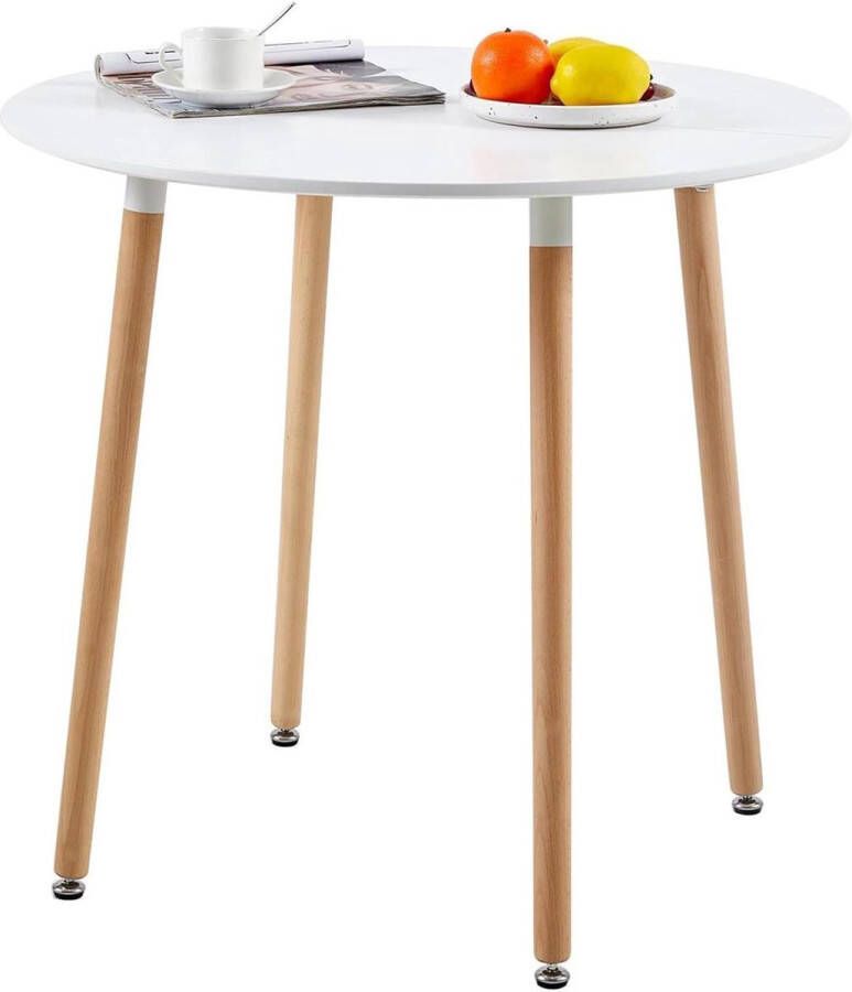 Ronde eettafel beukenhout eetkamer tafel keukentafel houten tafel 80 x 80 x 75 cm 4 poten natuur wit