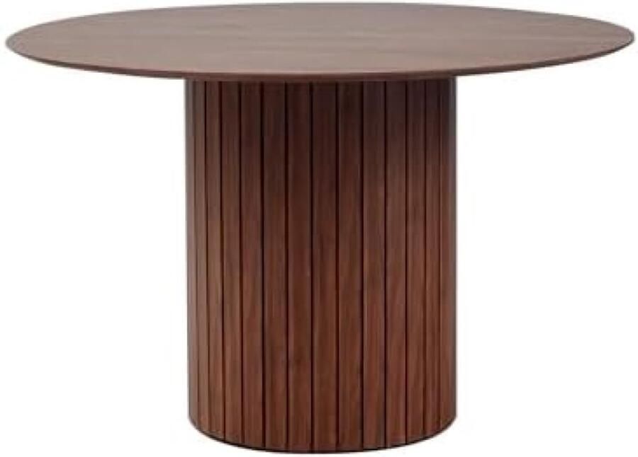 Ronde Eettafel voor 4-6 Personen Rustieke Stijl met Houten Voet Donkerbruine Keukentafel van MDF 120 x 120 x 76 cm Minimalistisch Design Waterdicht Tafelblad Bruin