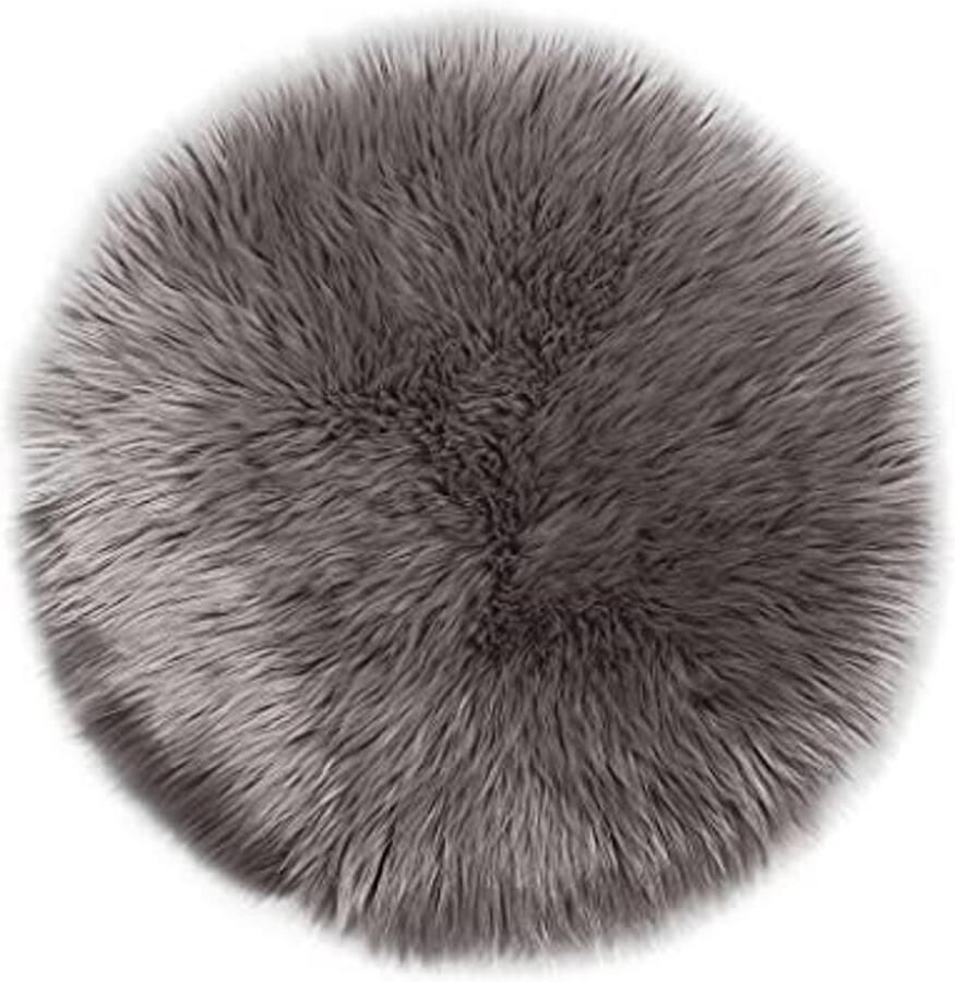 Ronde Faux Fur Schapenvacht Tapijt Wasbare Pluche Vloerkleed voor Slaapkamer en Woonkamer Grijs Bruin 45 cm