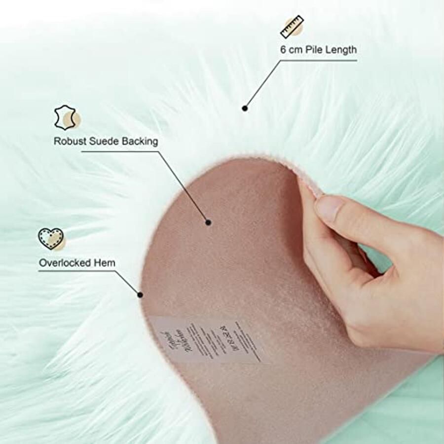 Ronde Faux Fur Vloerkleed voor Slaapkamer en Woonkamer Wasbare Schapenvacht Imitatie Mintgroen 30 cm