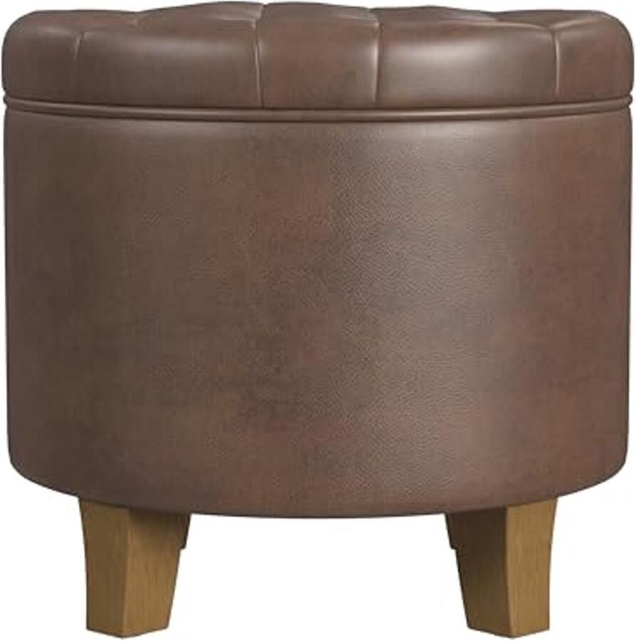 Ronde Faux Leather Poef met Opbergruimte voor Woonkamer en Slaapkamer