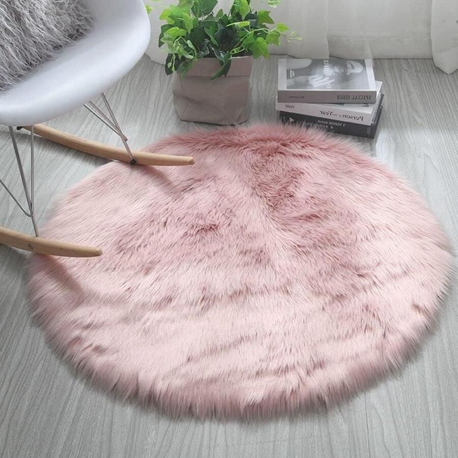 Ronde Faux Schapenvacht Tapijt Zacht Pluizig Bont Tapijt voor Woonkamer Stoel Zitkussen Tapijt Nachtkastje Rug Sofa Rug