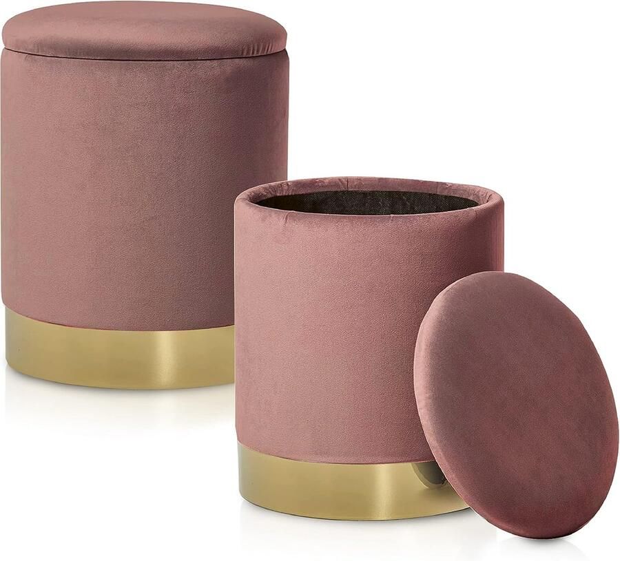 Ronde fluwelen kruk met opbergruimte Decoratief voetbankje voor woonkamer slaapkamer en kinderkamer