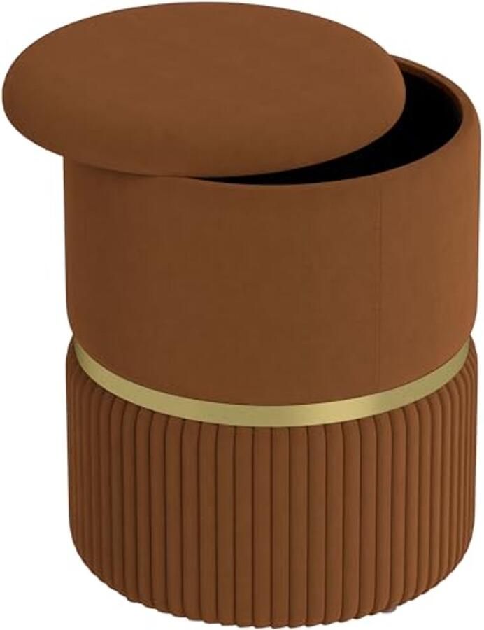 Ronde Fluwelen Poef met Opbergruimte voor Woonkamer Lichtbruin