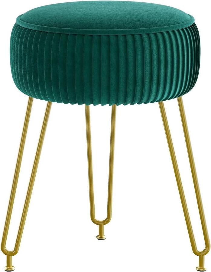 Ronde Fluwelen Voetensteun Kruk Ottoman Make-up IJdelheidspak Bijzettafel en Meer Groen met Gouden Stalen Poten Groot Formaat