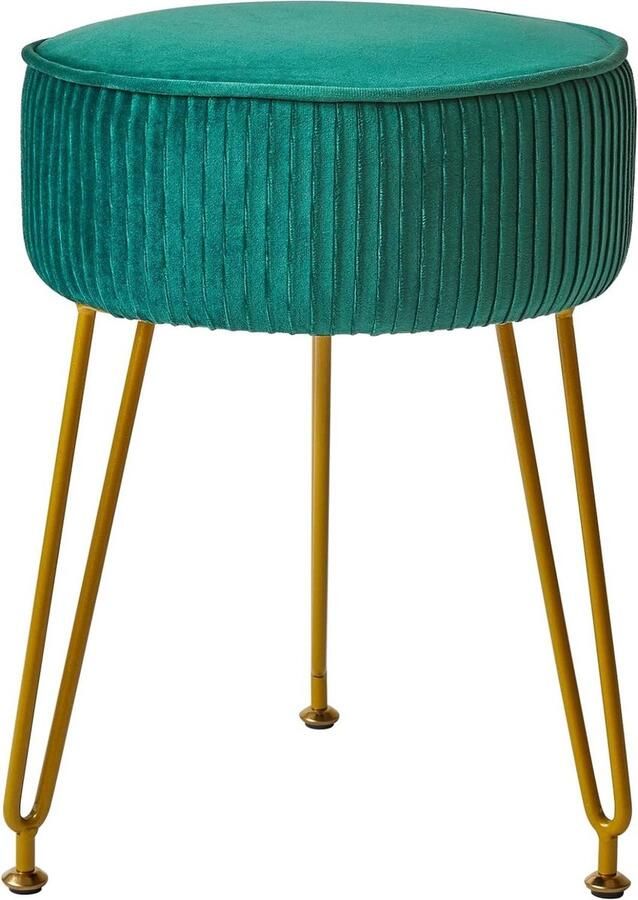 Ronde fluwelen voetensteun kruk Ottoman make-up ijdelheidspak bijzettafel fluwelen kleedtafel zitpoef bankkruk met gouden stalen poten groen L G-30L Kruk