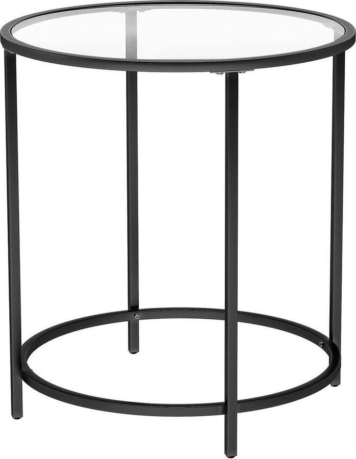 Ronde geharde glazen bijzettafel kleine salontafel stalen frame nachtkastje woonkamer balkon zwart
