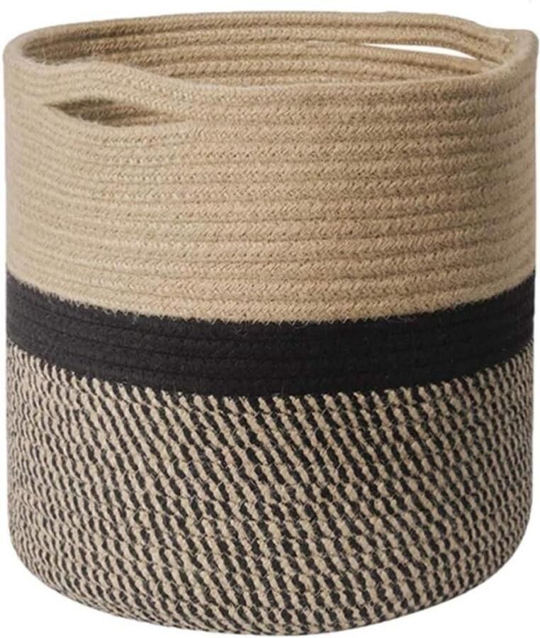 Ronde geweven bloempot opbergmand van katoen touw Plant organizer en wasmand in modern design voor binnen