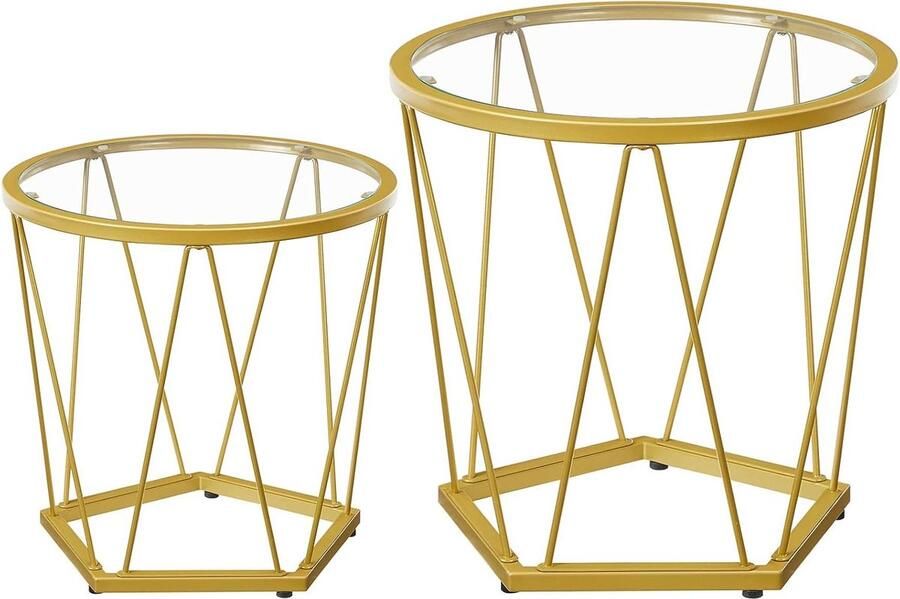 Ronde gouden bijzettafel set voor woonkamer en slaapkamer stabiel en robuust EGD79BZ01