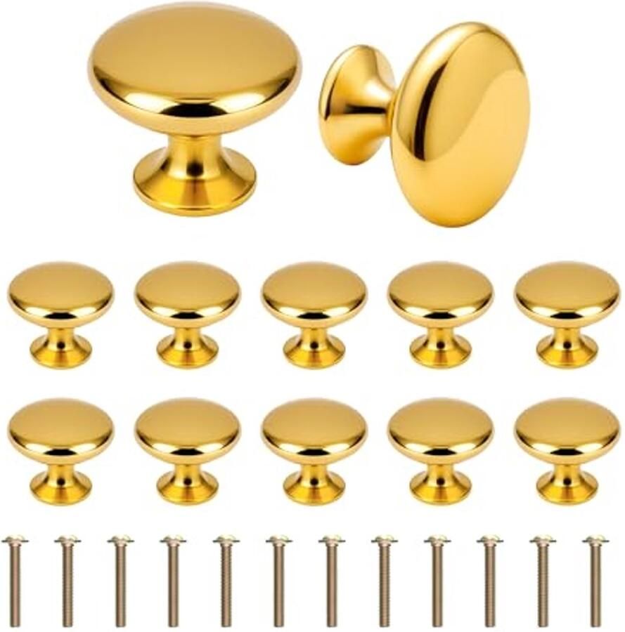 Ronde Gouden Kastknoppen 12 Stuks Moderne Meubelknoppen voor Keuken Kledingkast en Laden