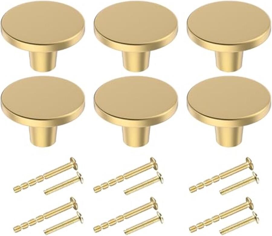 Ronde gouden kastknoppen set van 6 – Vintage messing meubelknoppen voor elke ruimte