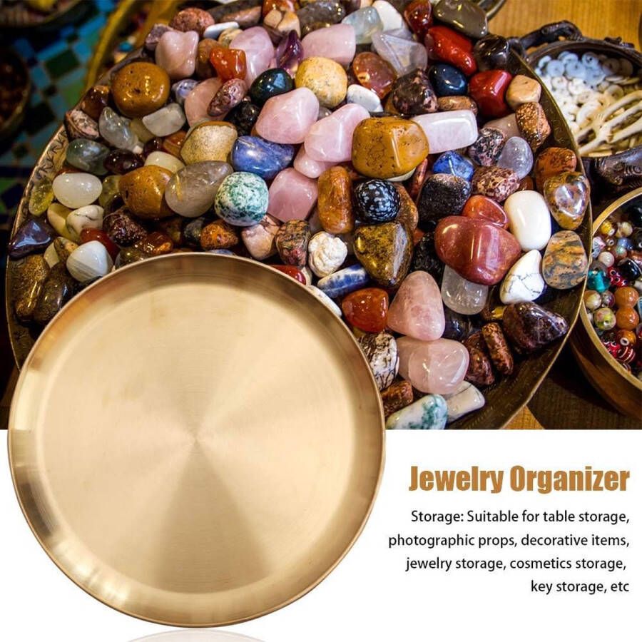 Ronde gouden messing lade sprankelende retro plaat moderne dienblad dinerborden tafel decor gemakkelijk schoon sieraden organizer ronde container voor vrouwen (maat: 30cm) Merk: Fiacvrs