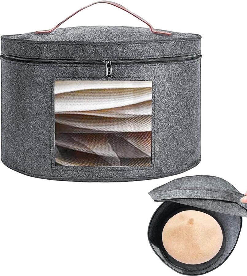 Ronde Hoedendoos Opvouwbaar Geschikt voor Hoeden 1 stuks Grijs Stof 42 x 25 cm