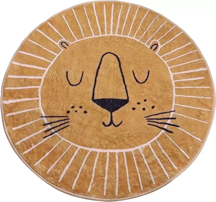 Ronde hoogpolige tapijten kinderkamer bruin geel weinig leeuw hoofd patroon modern design kindertapijt speelmat tapijten diameter: 120 cm