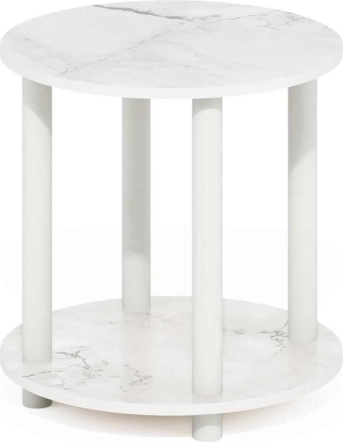 Ronde houten bijzettafel marmer wit 2-laags 1-pack