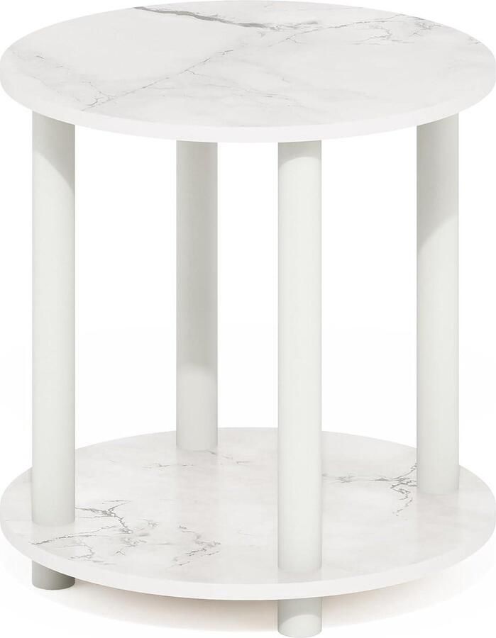 Ronde 2-laags houten bijzettafel marmer wit 1-pack met luxe uitstraling