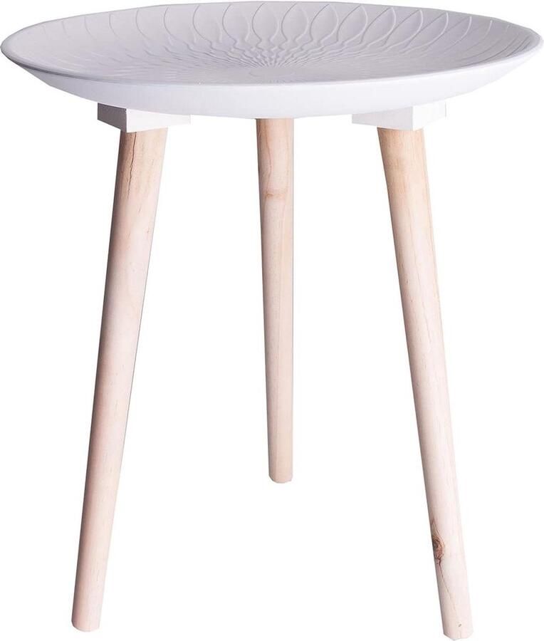 Ronde Houten Bijzettafel Scandinavische Stijl Wit Hout 40 x 40 x 44 cm