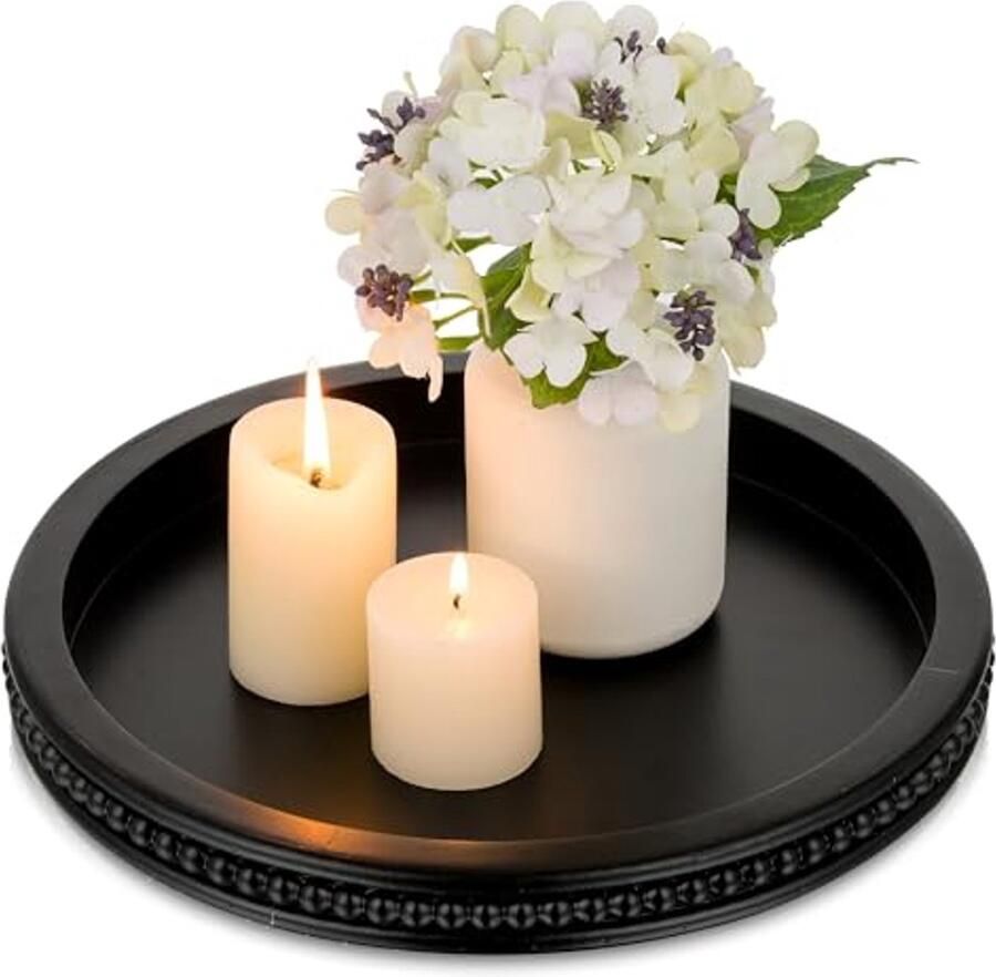 Ronde Houten Decoratieve Lade met Kralen Zwart Moderne Salontafel Organisator