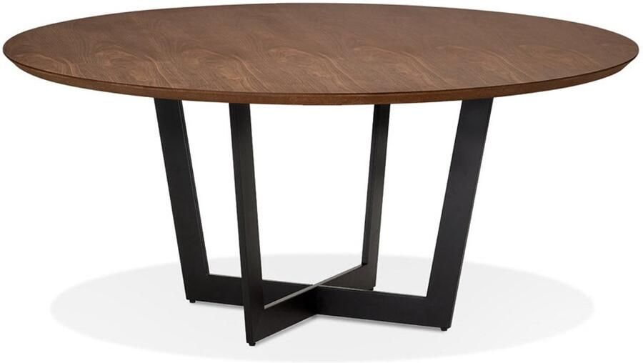 Ronde Houten Eettafel Walnoot Design Stabiel Metaal Onderstel