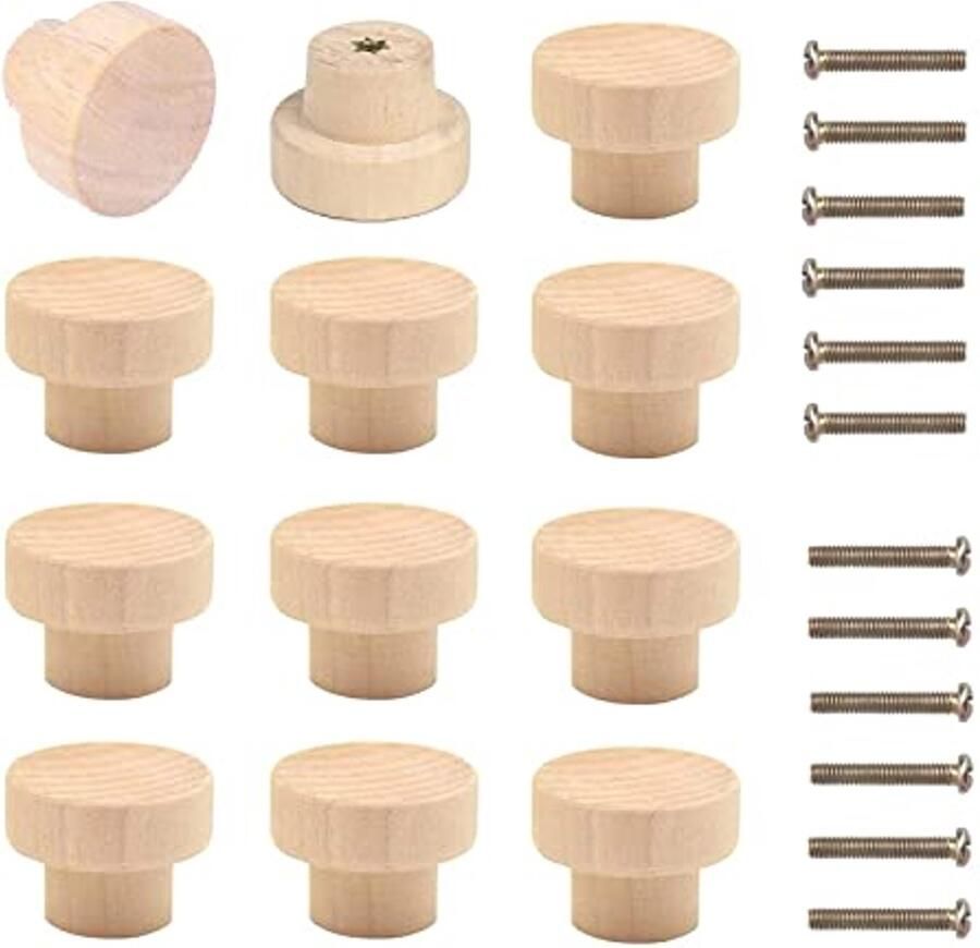 Ronde Houten Meubelknoppen 35 mm – 12 Stuks voor Ladegrepen en Kasten