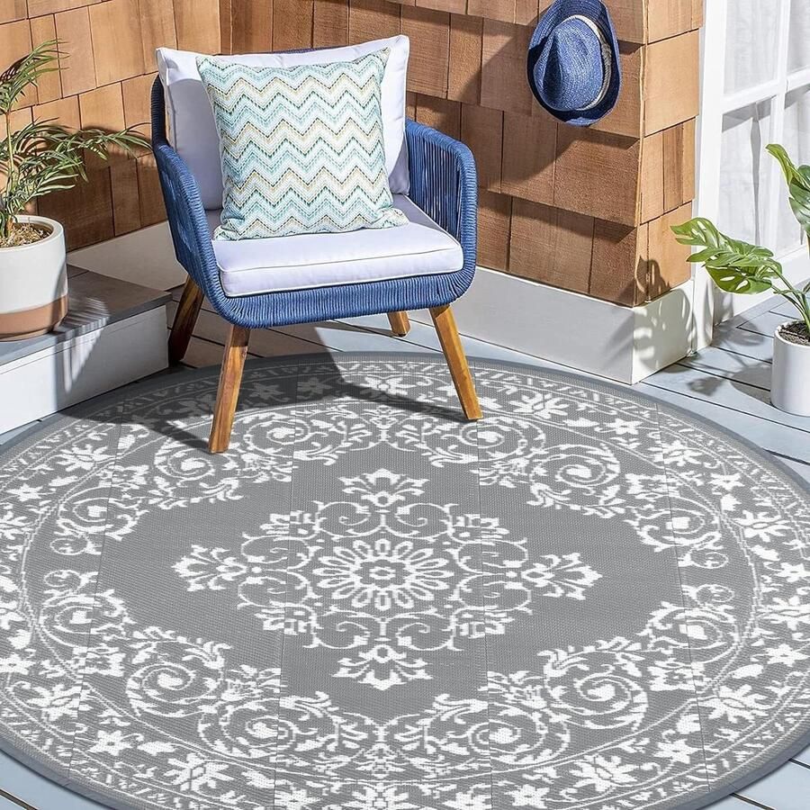 Ronde indoor outdoor tapijten 180 cm kunststof strotapijt draagbare opvouwbare camping tapijten-extra grote vloermat-en tapijt-voor buiten-achtertuin-terras-picknick-strand-aanhangwagen-wandelen