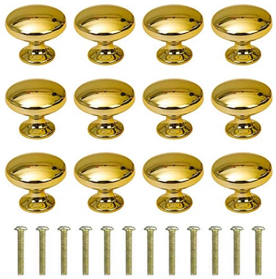 Ronde Kast Knoppen 30mm Meubelknoppen voor Keuken en Lade Verpakking van 12 Stuks Goud