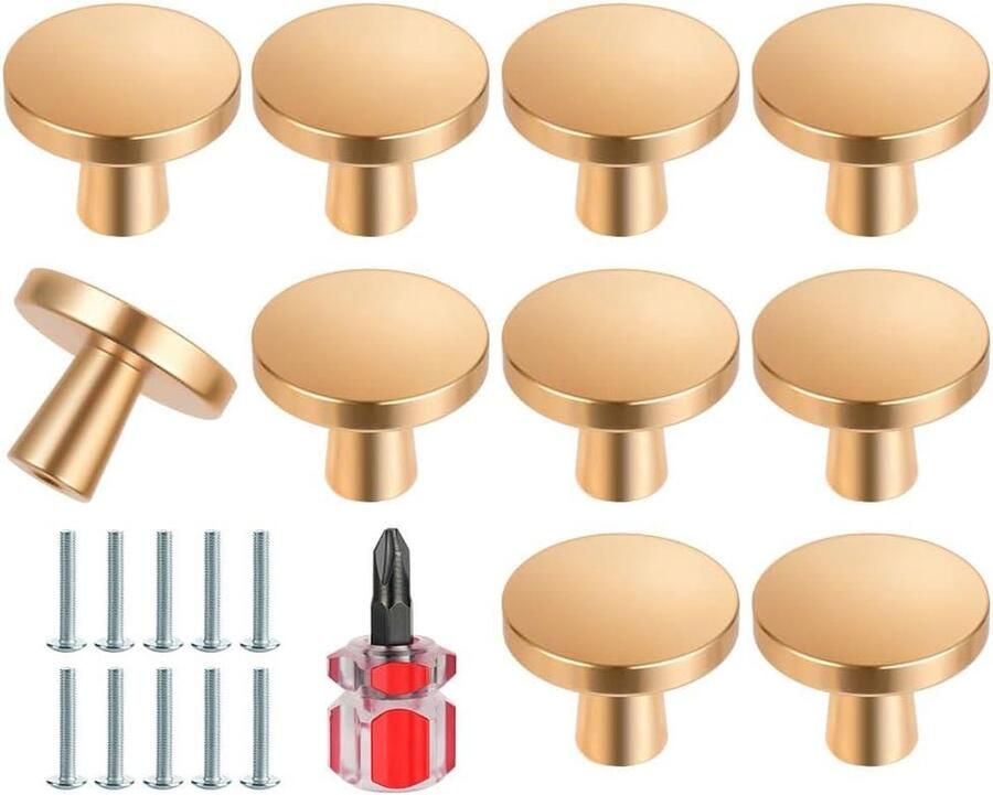 Ronde kastknoppen 10 stuks aluminiumlegering ladeknoppen Deur keukenbeslag handvat met één gat Inclusief schroeven Voor kast kledingkast Met schroevendraaier