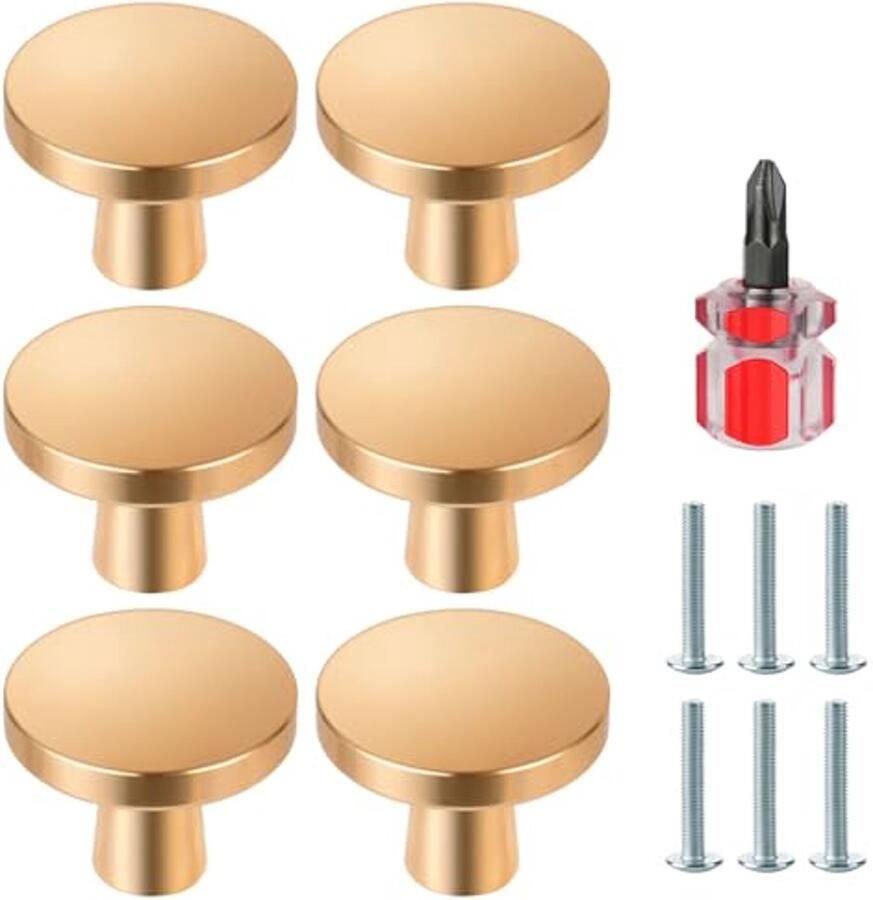 Ronde kastknoppen 6 stuks Aluminium ladeknoppen voor kasten en deuren Eenvoudige installatie met schroevendraaier