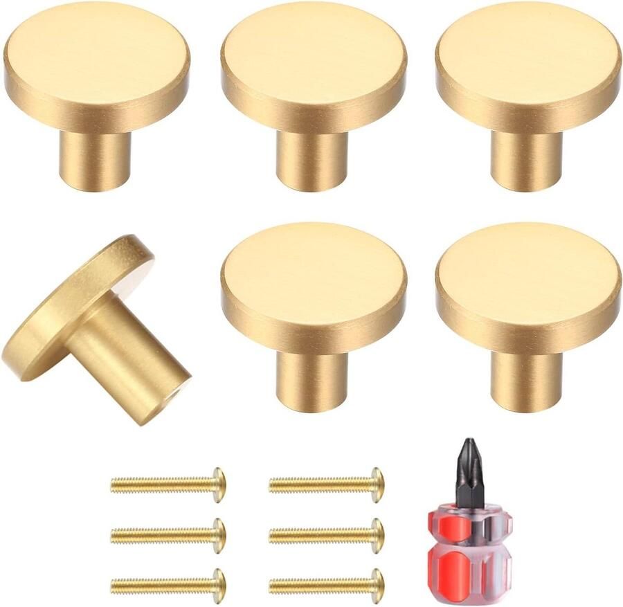 Ronde kastknoppen goudkleurig messing Set van 6