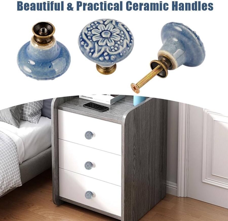 Ronde kastknoppen keramiek vintage uitstraling set van 10 grijs