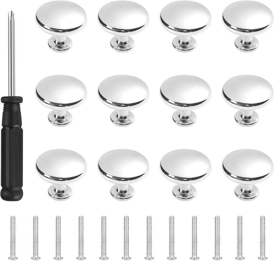 12 stuks zilveren ronde kastknoppen ladeknoppen voor meubels met schroeven keukenkast ladeknoppen